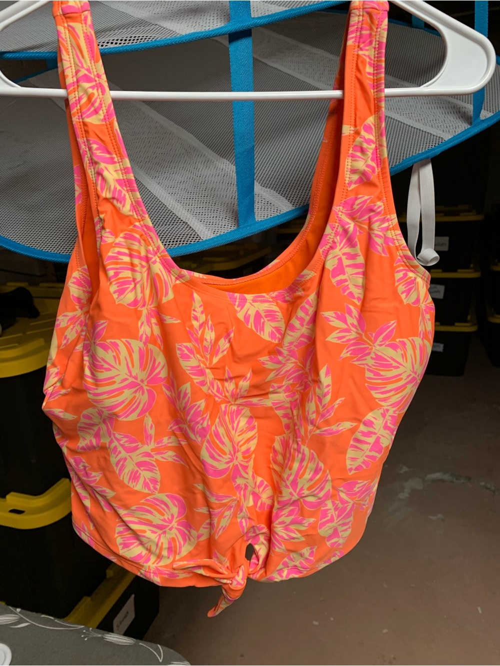 Ninety-Nine Orange Tank with Pink Leaf Print